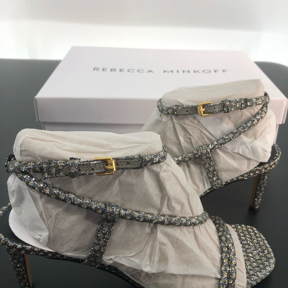 Rebecca Minkoff Nanine Silver Gold Strappy Ankle Strap Heeled Sandals - Picture 12 of 14